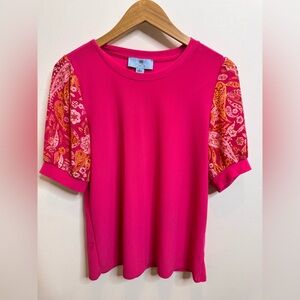 CeCe Pink Top with Orange Paisley Sleeves